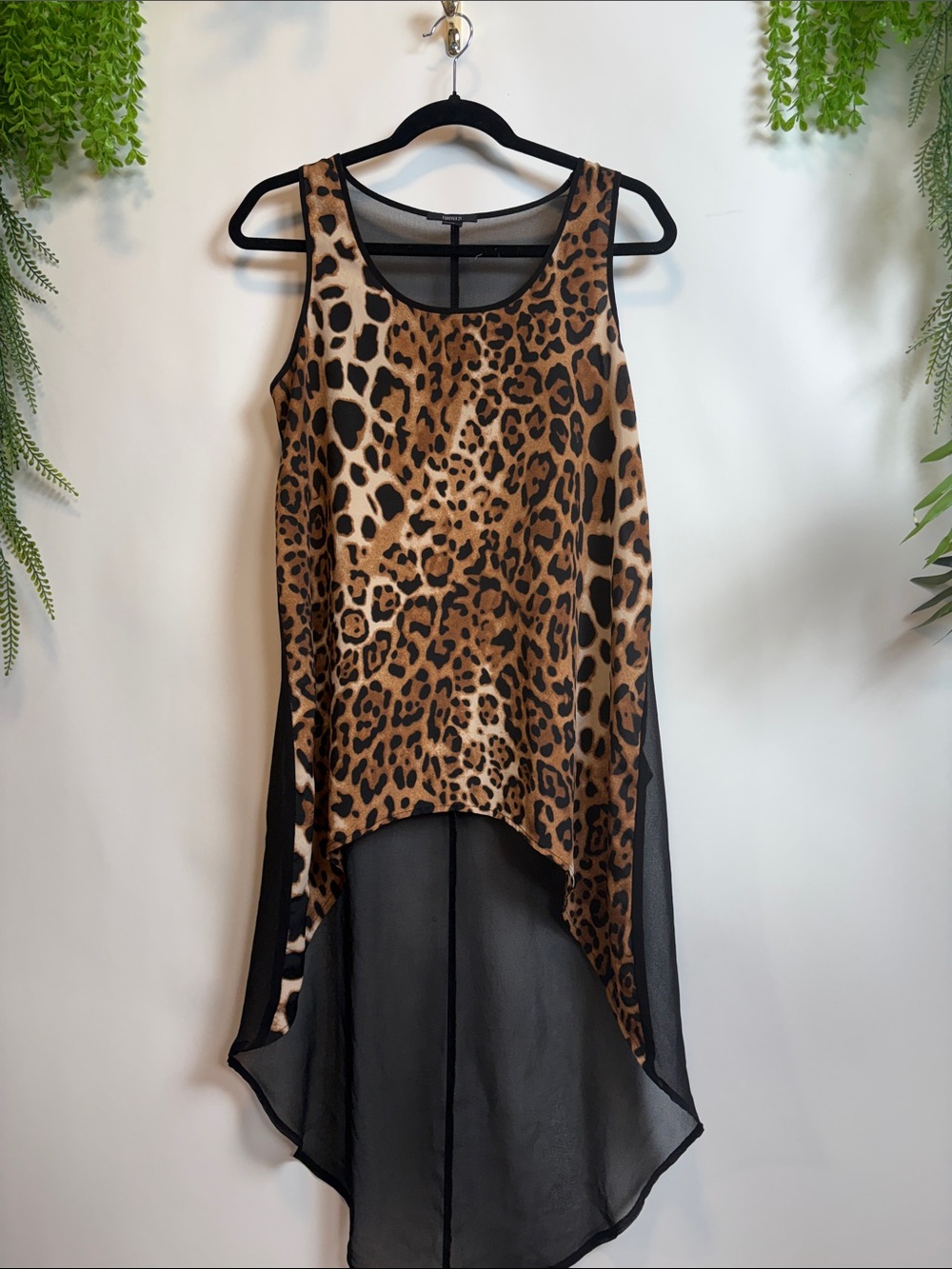 Forever 21 Leopard Print High-Low Tank Top - Black & Brown